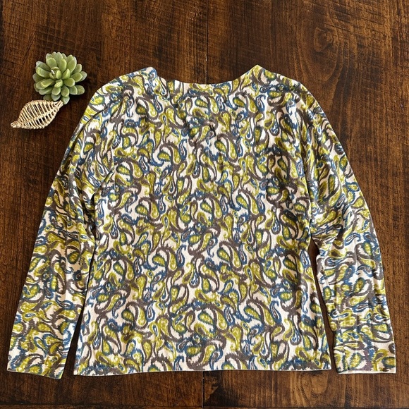 J. Jill | Cotton Blend Squared V-neck Paisley Print Lightweight Knit Sweater Top - Picture 2 of 6